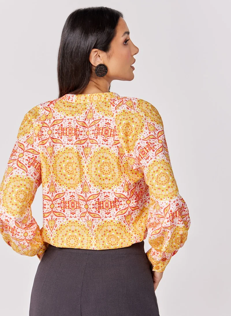 Zigzag Loop Attached Printed Chiffon Top