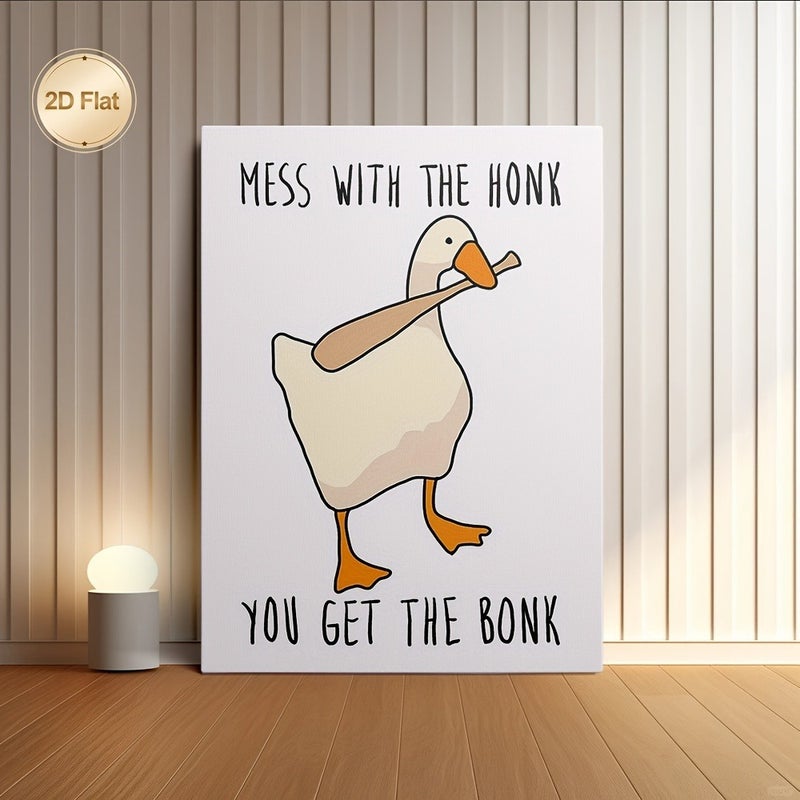 Framed 2D Canvas Print - Duck and Bat Art, Modern, 60x90 cm - Image 1
