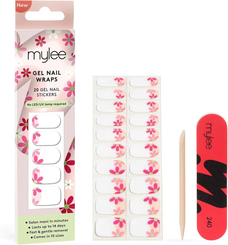 Mylee Gel Nail Wraps The French Garden 10 PreCured Gel Stickers for Instant Mani No Lamp Needed ChipResistant Glossy Finish Lasts Up to 14 Days Easy to Apply Vegan CrueltyFree
