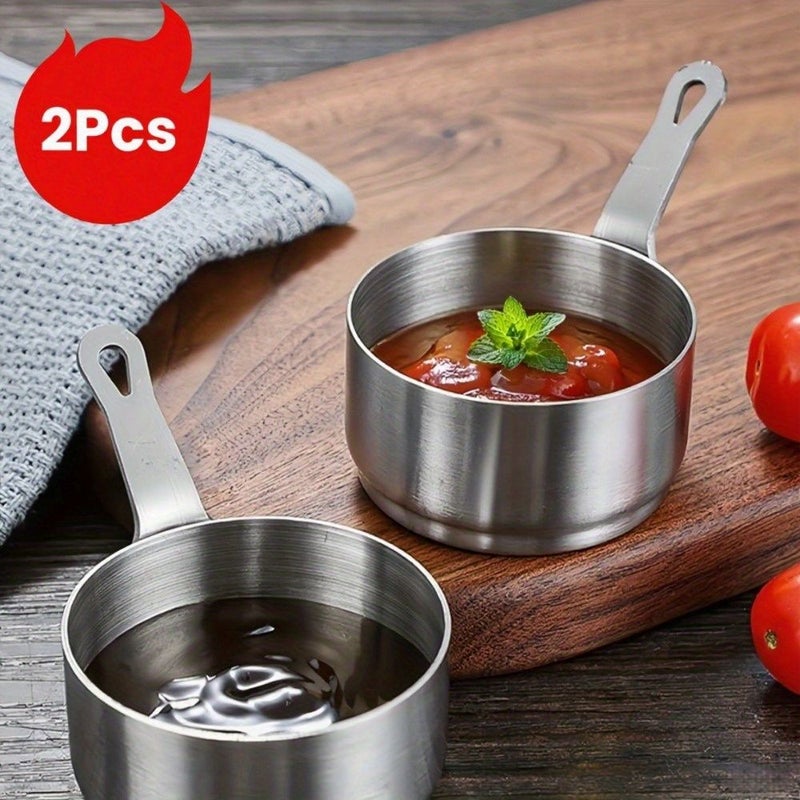 2pcs Silvery Stainless Steel Mini Sauce Pans for Melting Warming Kitchen Essentials - Image 5
