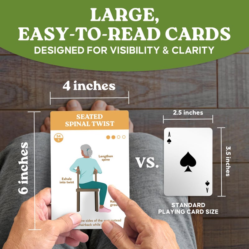 Zinsk 60 Chair Yoga Exercises â€“ Gentle Workouts for Flexibility, Balance & Strength â€“ Big 4â€³ x 6â€³ Cards with Step-by-Step Large-Text Instructions â€“ Guidebook & 10 Pre-Made Routines for Seniors & Beginners - Image 4