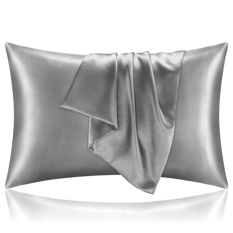 BEDELITE Satin Pillowcase for Hair and Skin Super Soft and Cooling Similar to Silk Pillow Cases 2 Pack with Envelope Closure Gift for Women Men20x30 Queen Size Grey