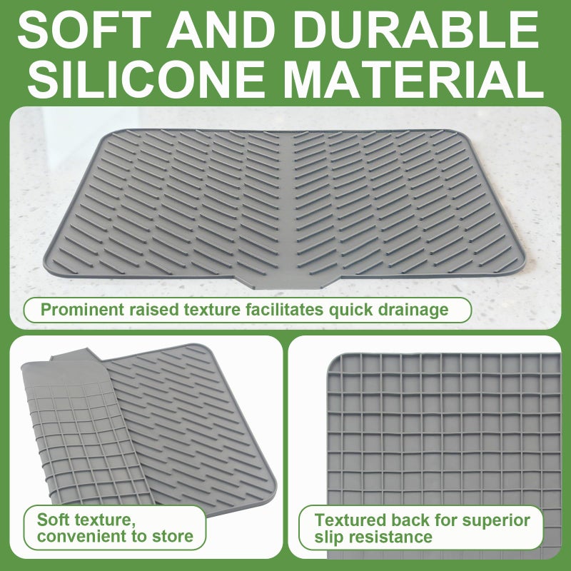 LKYLIVE Silicone Drying Mat, 23"X17" With Built-in Drain Lip,Heat-Resistant,Eco-friendly,Hygienic Drying Pad,Leak-Proof and Non-Slip,Silicone Dish Drying Mat for Kitchen Counter or Sinkï¼ˆGray 23X17ï¼‰ - Image 4