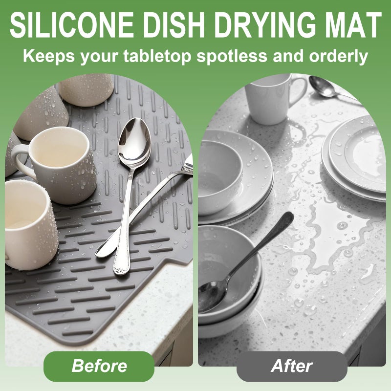 LKYLIVE Silicone Drying Mat, 23"X17" With Built-in Drain Lip,Heat-Resistant,Eco-friendly,Hygienic Drying Pad,Leak-Proof and Non-Slip,Silicone Dish Drying Mat for Kitchen Counter or Sinkï¼ˆGray 23X17ï¼‰ - Image 5