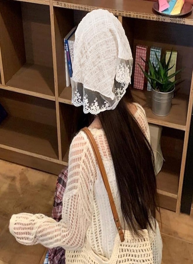 Yreamont Vintage White Chiffon Floral Lace Headpiece Headwrap Bandana for Women - Embroidered Fabric Head Covering - Image 4