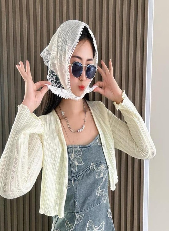 Yreamont Vintage White Chiffon Floral Lace Headpiece Headwrap Bandana for Women - Embroidered Fabric Head Covering - Image 5