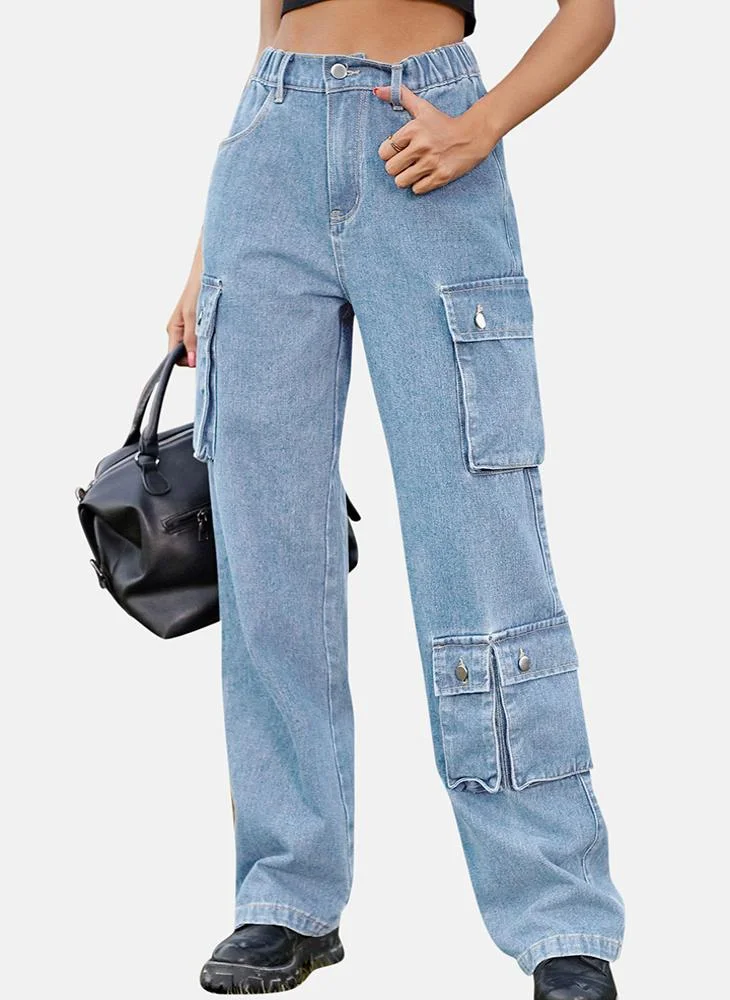 يونيكي Blue Regular Fit Mid Rise Plain Cargo Pant