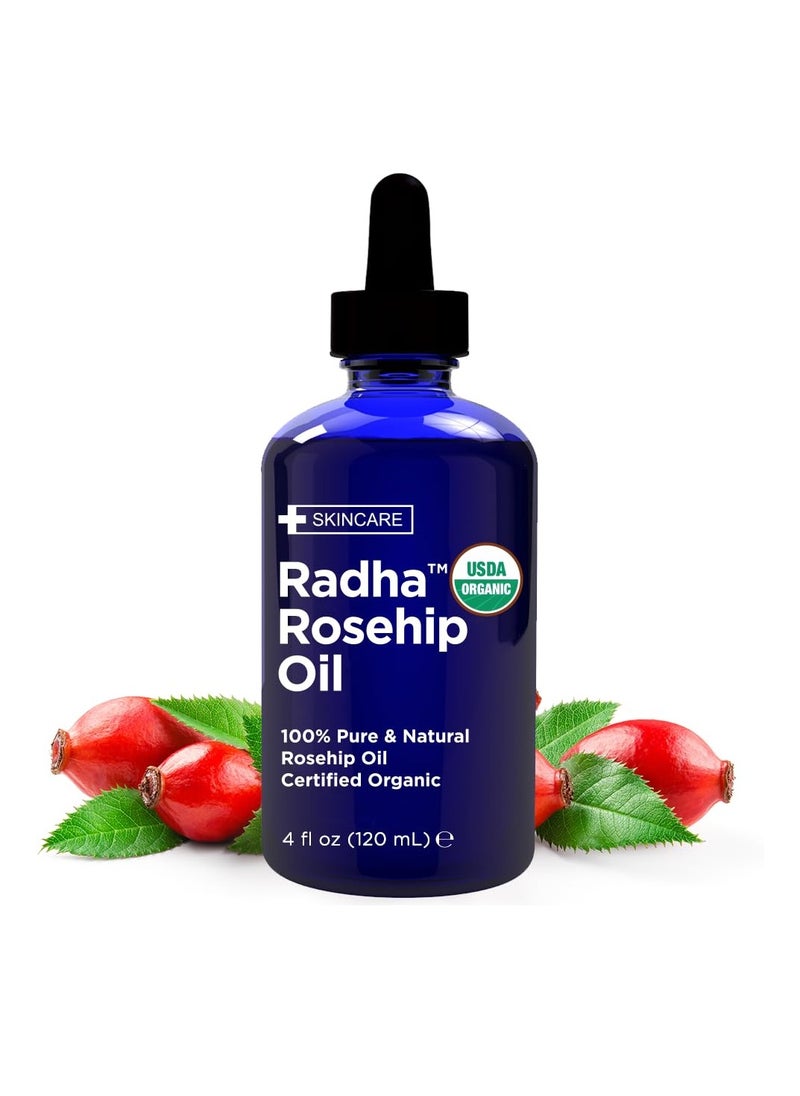 Radha beauty Radha Beauty 4 oz Organic Rosehip Seed Oil 100% Pure Cold Pressed - Great Carrier Oil for Moisturizing Face, Hair, Skin, & Nails, Hydrating and Nourishing  - Image 1