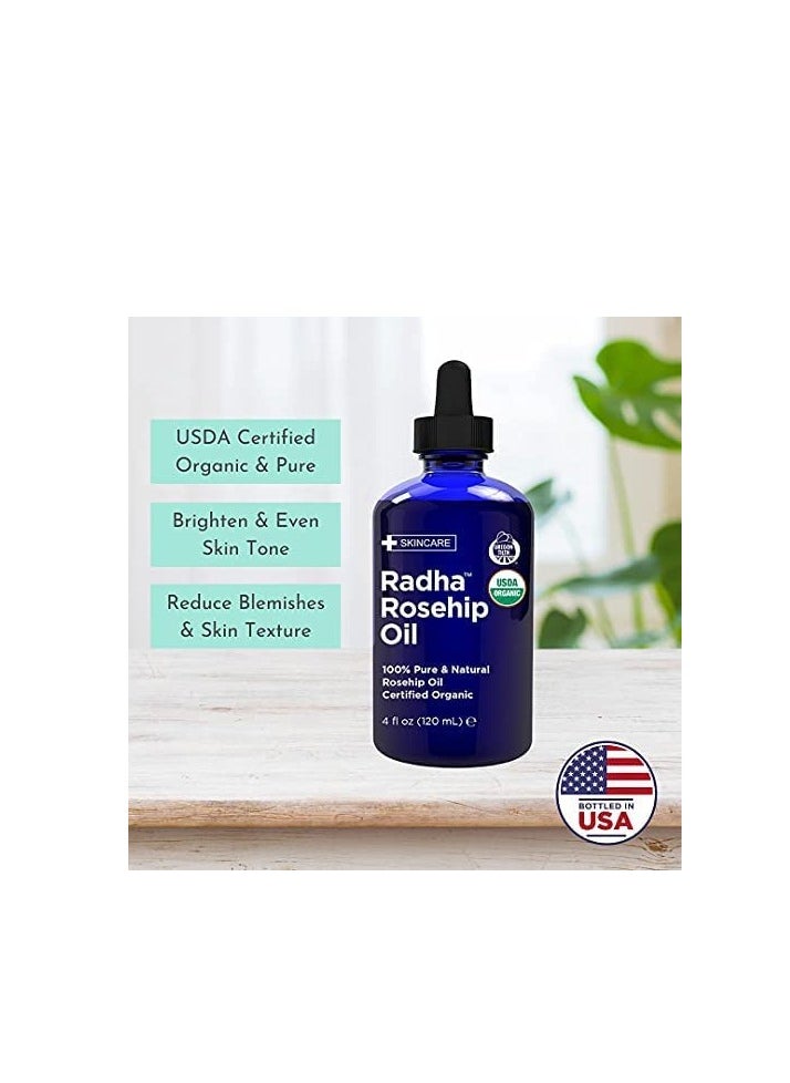 Radha beauty Radha Beauty 4 oz Organic Rosehip Seed Oil 100% Pure Cold Pressed - Great Carrier Oil for Moisturizing Face, Hair, Skin, & Nails, Hydrating and Nourishing  - Image 3