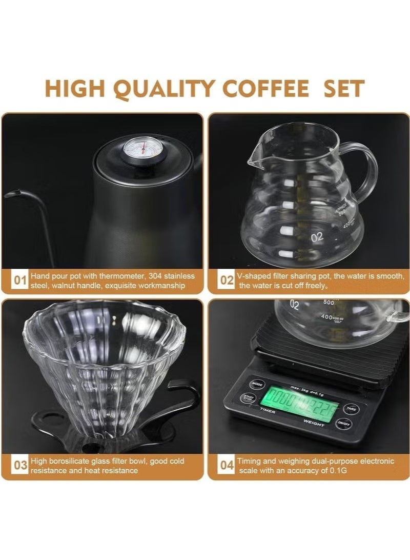 DENX DX2573 12‑in‑1 Pour‑Over Coffee Kit – Borosilicate Glass Server & Kettle, Manual Grinder, Mug, Dripper & Full Accessories Set - Image 5