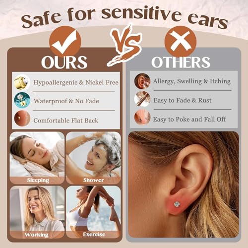 Jstyle Hypoallergenic 14k Gold Plated Stud Hoop Earrings for Women Surgical Stainless Steel Flat Back Earrings Small Stack Hoops Cartilage Earring Set for Multiple Piercing Jewelry Gifts for Women C - Image 5