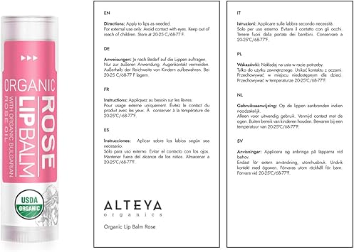 Alteya Organic Lip Balm Rose 45g USDA Certified Organic Pure Natural Replenishing Lip Care based on Bulgarian Rose Essential Oil and a Bouquet of Hydrating and Nourishing Botanical Butters - Image 5