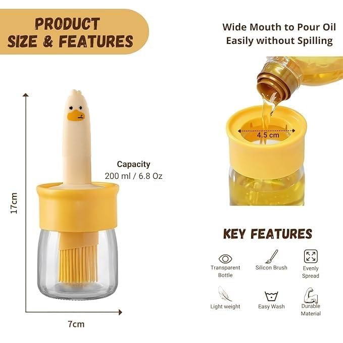 PHLYPONN 200ml Oil Bottle with Silicone Brush Cute Duck Basting Brush with Container – Silicone Cooking Brush for Oil, Butter, BBQ, and Pastry | Easy Grip, BPA-Free - Image 5
