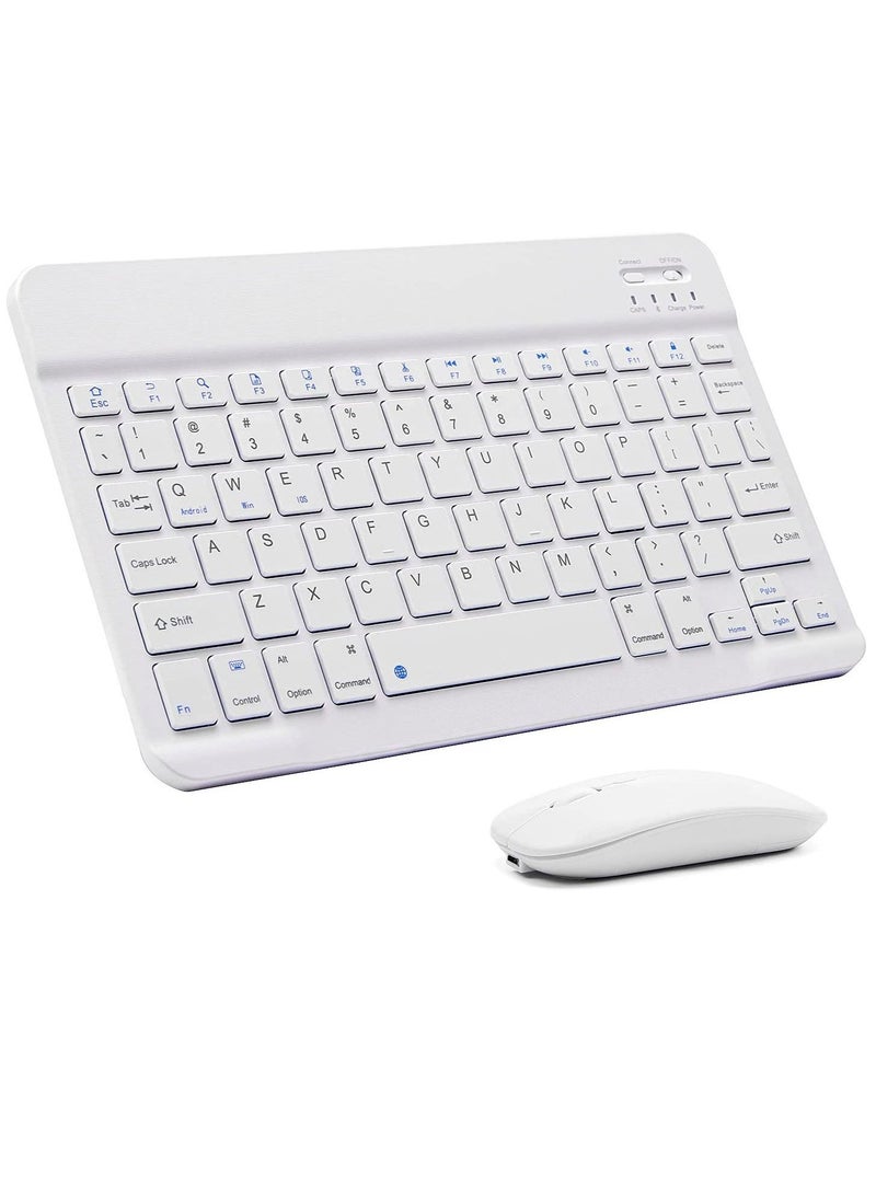 Ultra-Slim Bluetooth Keyboard and Mouse Combo Rechargeable Portable Wireless Keyboard Mouse Set for Apple iPad iPhone iOS 13 and Above Samsung Tablet Phone Smartphone Android Windows (White)  - Image 1