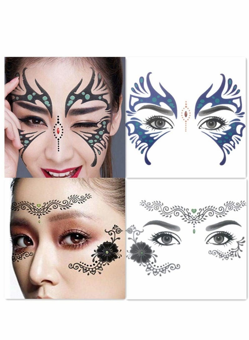 Excefore 8 Pack Face Temporary Tattoo Waterproof Makeup Stickers on Eye Forehead Body for Stage Masquerade Party - Image 2