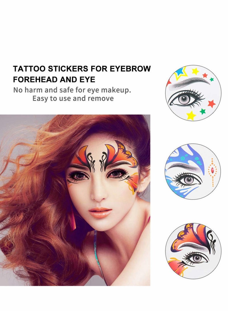 Excefore 8 Pack Face Temporary Tattoo Waterproof Makeup Stickers on Eye Forehead Body for Stage Masquerade Party - Image 5