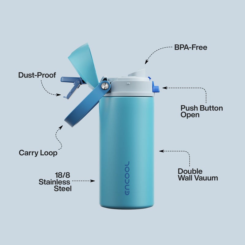 ENCOOL Insulated Water Bottle with Straw - Encool Stainless Steel Water Bottle with Push Button Lid, Leak-Proof & BPA-Free, Keeps Cold for 24 Hours for Sports, Travel, Gym (18 oz, Silk Blue) - Image 4
