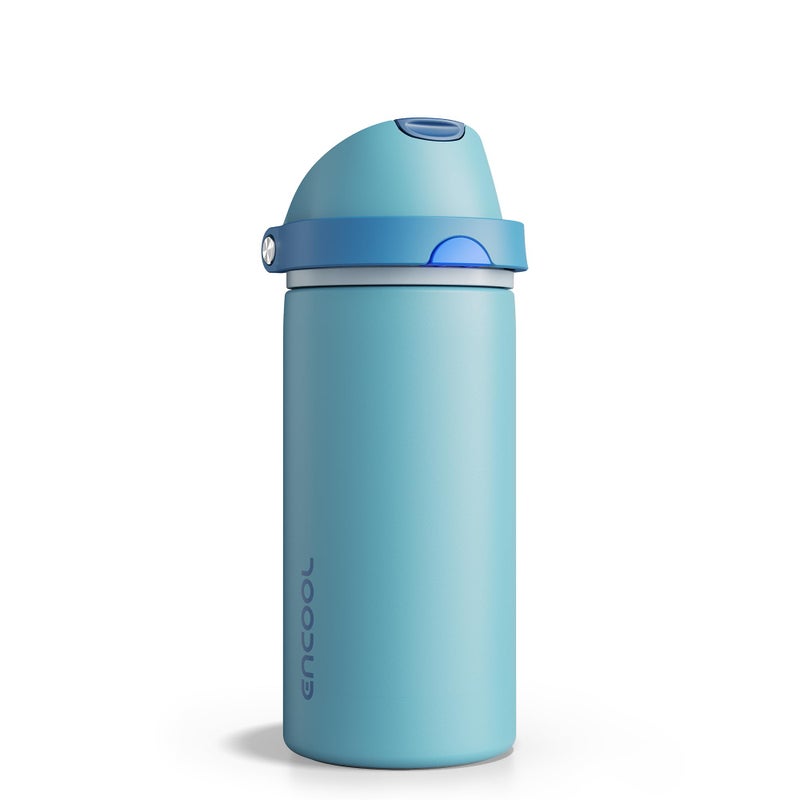 ENCOOL Insulated Water Bottle with Straw - Encool Stainless Steel Water Bottle with Push Button Lid, Leak-Proof & BPA-Free, Keeps Cold for 24 Hours for Sports, Travel, Gym (18 oz, Silk Blue) - Image 1