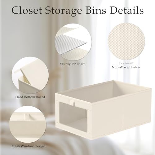 Criusia Linen Closet Organizers and Storage, 4 Pack Linen Closet Baskets with Mesh Window for Organization, Foldable Closet Organizer for Clothing, Towels, Toys, Nursery, Books, Shelves, Beige - Image 4