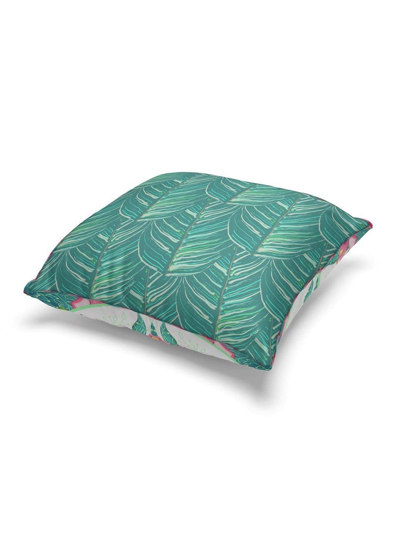 Bianca BIANCA Designer Reversible Printed Silk Linen Cushion Covers -2pc 16 X16 Set (Suzane) | with Contrast Front & Back Digital Print | - Hidden Zipper Floral-Geometric-Coral/Teal  - Image 4