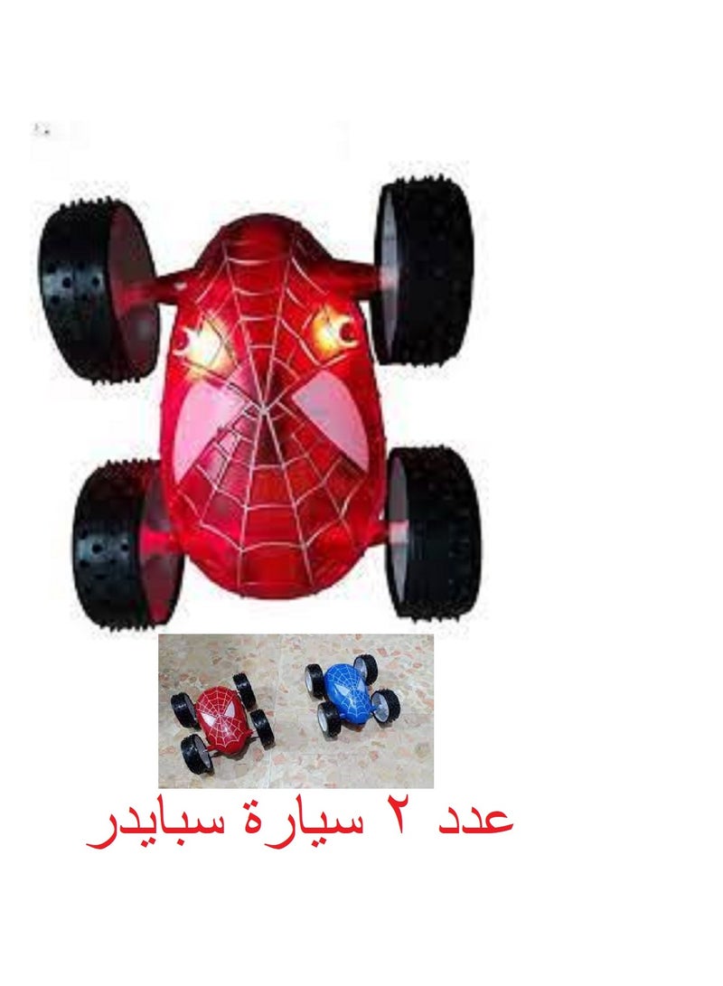 عدد 2 سيارة بتصميم شخصية سبايدر مان المحببه للاطفال نمط الرجل العنكبوت الرائع ، حركات بهلوانية - Image 1