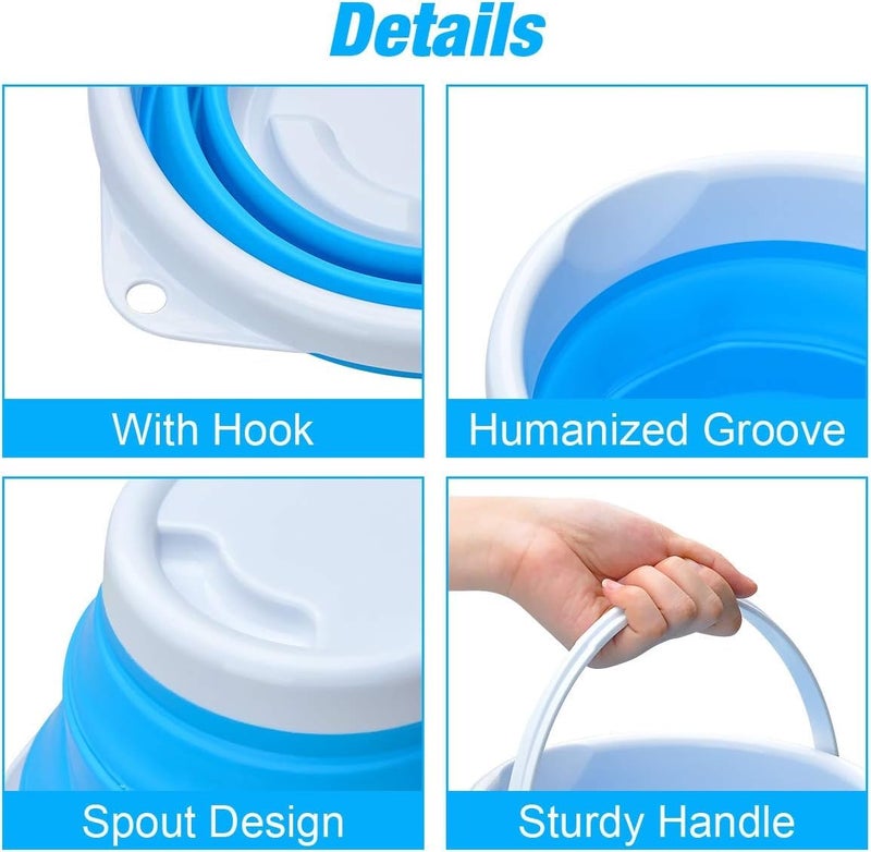 FOSCADIT Foscadit Collapsible Plastic Bucket Silicone Flexible Outdoor Folding Bucket Water Bucket Container with Sturdy Handle for Hiking Backpacking Camping Multicolor 10L - Image 3