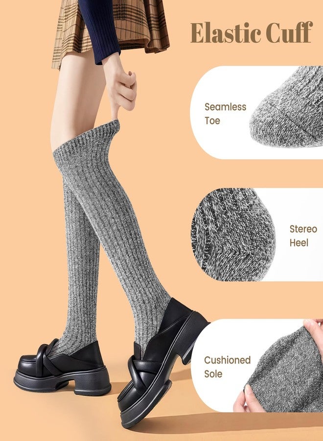 Premillow 3 Pairs Slouch Socks Women, Long Winter Thigh High Boot Scrunch Socks, Warm Soft Slouchy Sock for Women Size 5-11, Black,beige,grey, One size - Image 5