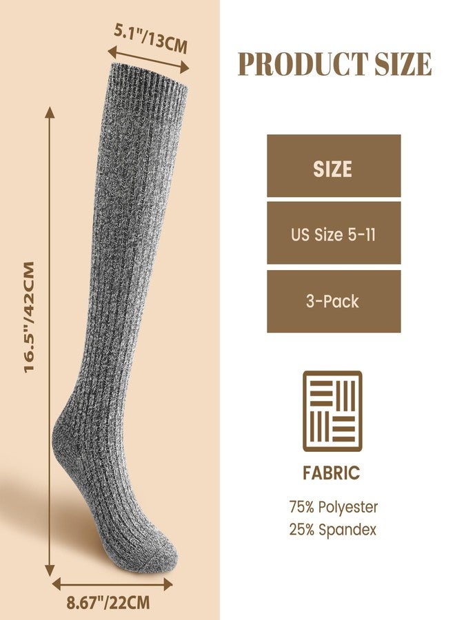 Premillow 3 Pairs Slouch Socks Women, Long Winter Thigh High Boot Scrunch Socks, Warm Soft Slouchy Sock for Women Size 5-11, Black,beige,grey, One size - Image 3