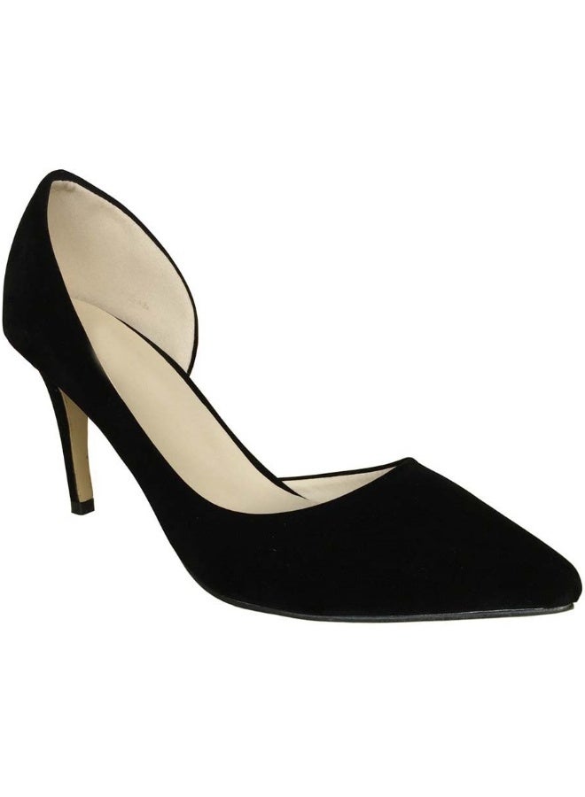Loquat Pointed Toe Contrast Cut-Out Flannel Stiletto Heels 8cm Black - Image 1