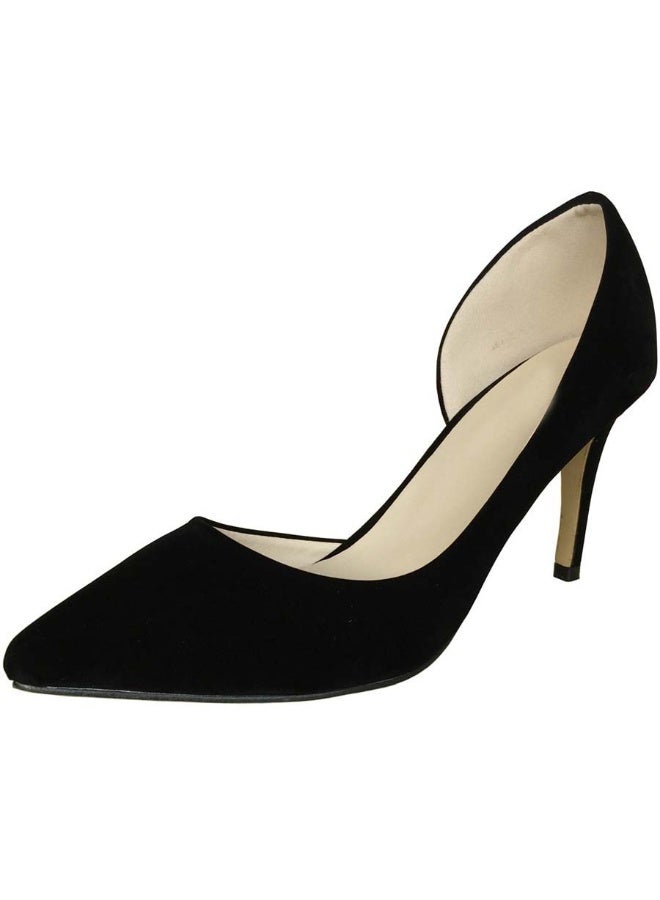 Loquat Pointed Toe Contrast Cut-Out Flannel Stiletto Heels 8cm Black - Image 2