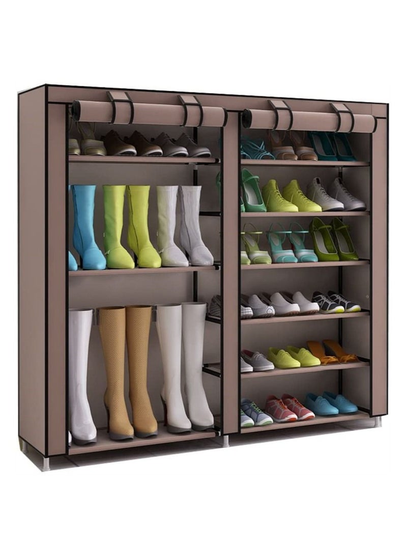 BLOOMING TIME 6 Tiers 12 Lattices Two Door Shoe Rack Shelf Storage Closet Organizer Cabinet Brown 116x30x118cm - Image 1