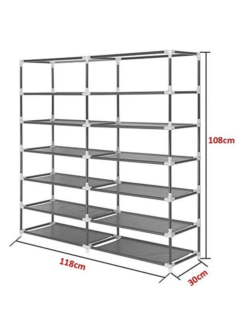 BLOOMING TIME 6 Tiers 12 Lattices Two Door Shoe Rack Shelf Storage Closet Organizer Cabinet Brown 116x30x118cm - Image 5