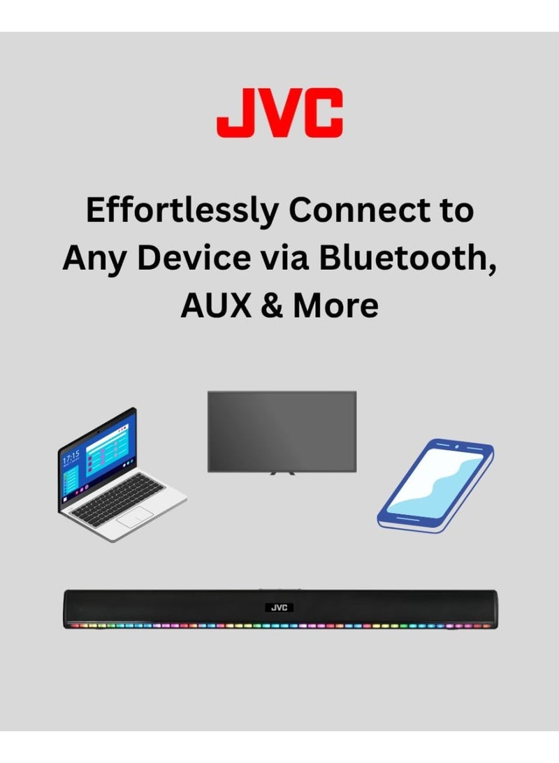 JVC 2.0 Channel Bluetooth Soundbar Speaker TH-N324B 20W with LED Display, USB, TF Card & AUX Input - Image 1