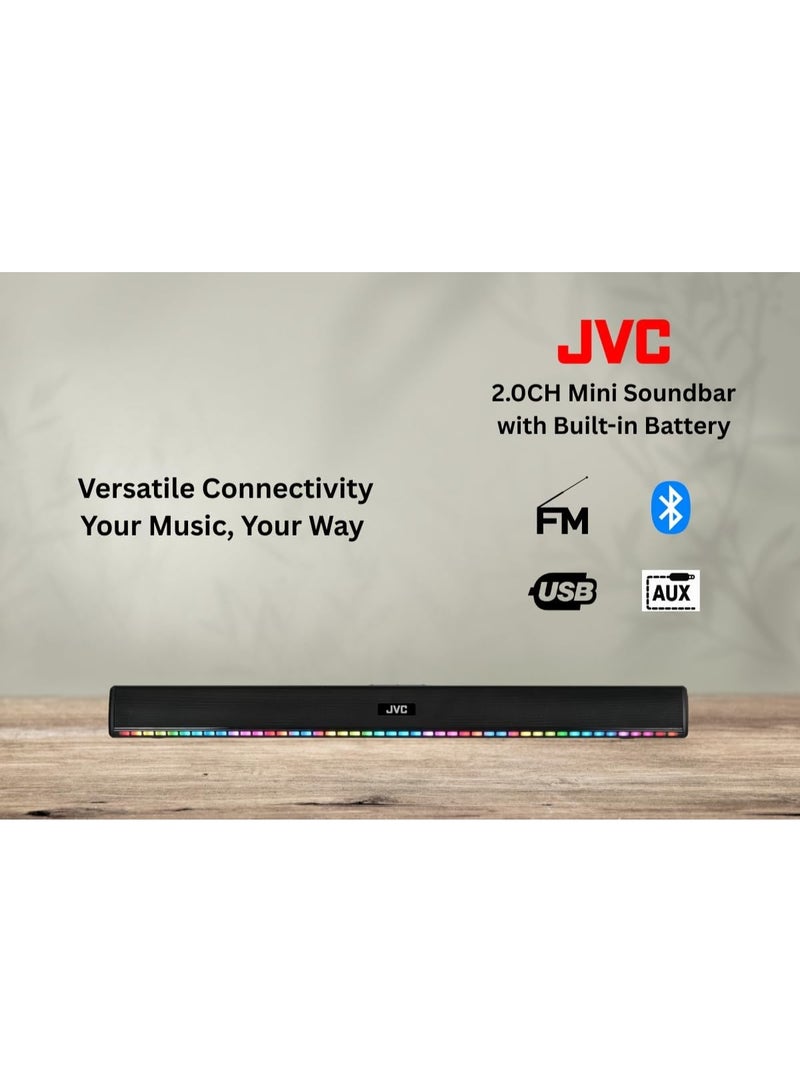 JVC 2.0 Channel Bluetooth Soundbar Speaker TH-N324B 20W with LED Display, USB, TF Card & AUX Input - Image 3