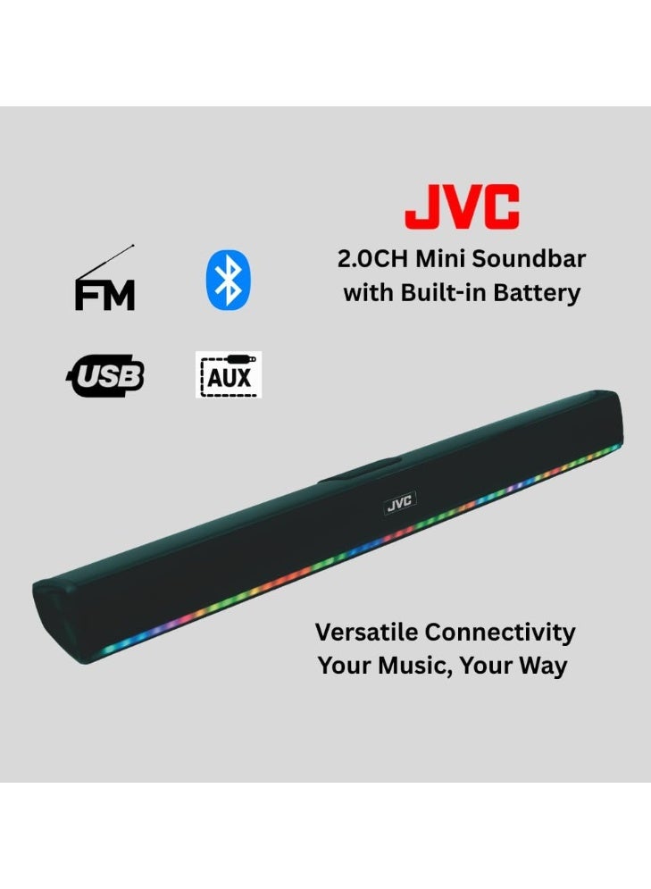 JVC 2.0 Channel Bluetooth Soundbar Speaker TH-N324B 20W with LED Display, USB, TF Card & AUX Input - Image 4