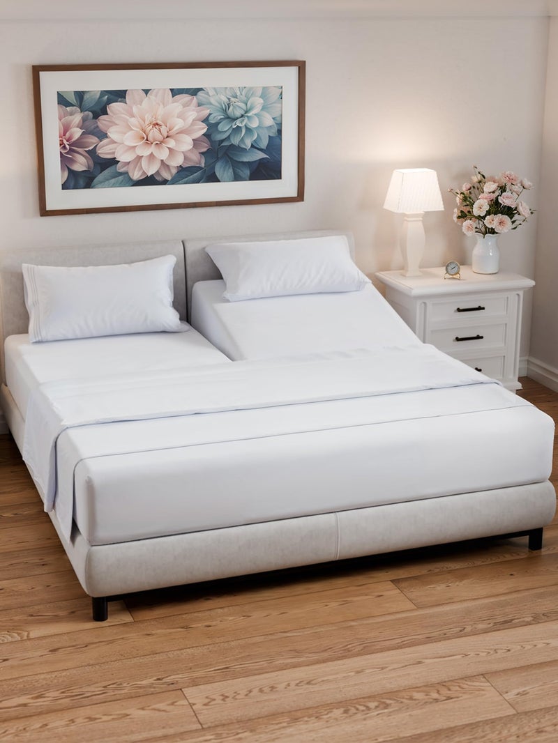 CGK Unlimited Split Head King Sheets Set - Top Split King Sheets for Adjustable Beds  Easy-Fit Split Head King Mattress - Flex Split Top King Sheets  Easy-Fit  Breathable  Deep Pocket Split King Sheets Set - White  - Image 1