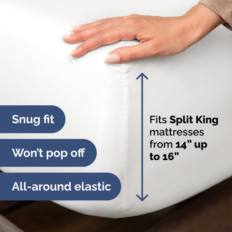 CGK Unlimited Split Head King Sheets Set - Top Split King Sheets for Adjustable Beds  Easy-Fit Split Head King Mattress - Flex Split Top King Sheets  Easy-Fit  Breathable  Deep Pocket Split King Sheets Set - White  - Image 4