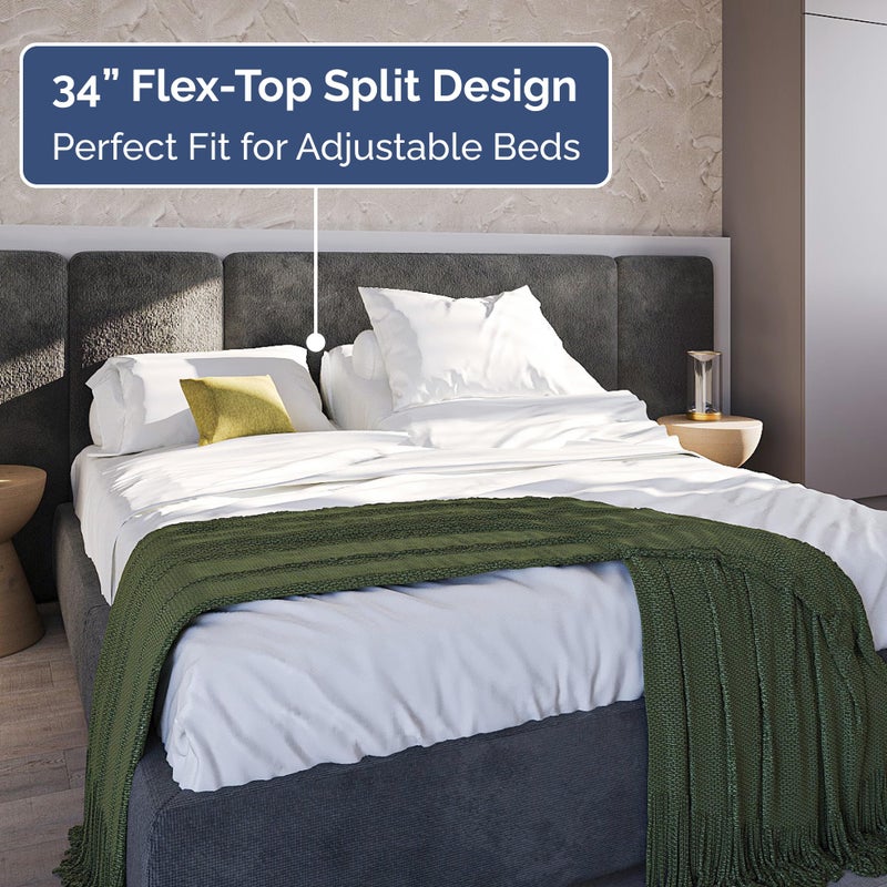 CGK Unlimited Split Head King Sheets Set - Top Split King Sheets for Adjustable Beds  Easy-Fit Split Head King Mattress - Flex Split Top King Sheets  Easy-Fit  Breathable  Deep Pocket Split King Sheets Set - White  - Image 3