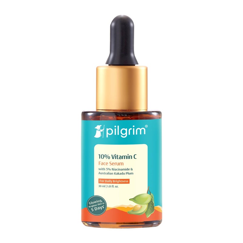 PILGRIM Pilgrim 10 Vitamin C Serum 30ml for Glowing SkinWith 5 Niacinamide Hyaluronic Glycolic AcidFades Dark Spots PigmentationFor All Oily Combination Normal Skin Beginner Friendly Men Women - Image 1