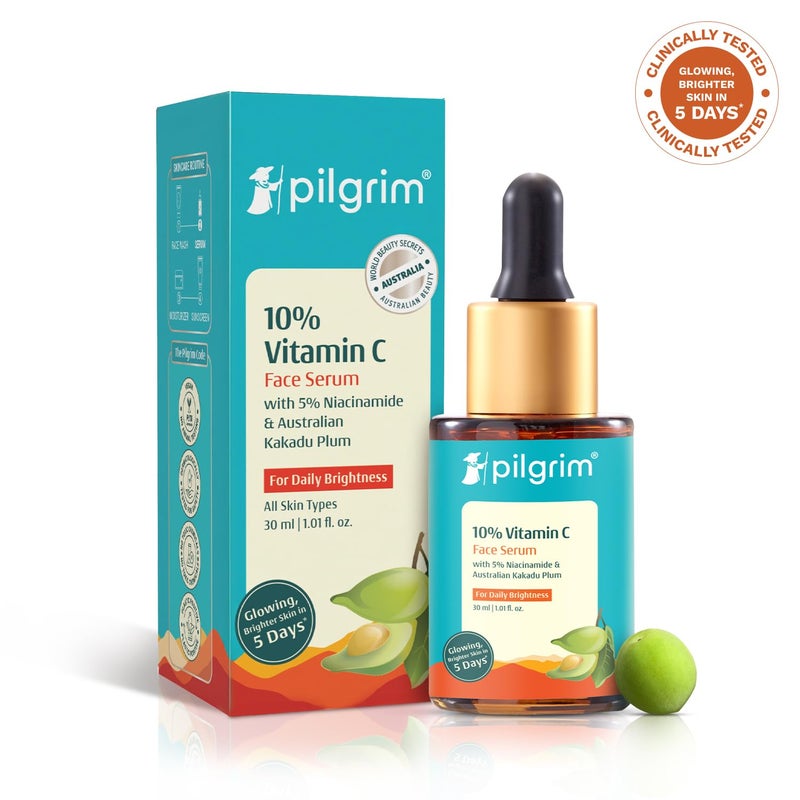 PILGRIM Pilgrim 10 Vitamin C Serum 30ml for Glowing SkinWith 5 Niacinamide Hyaluronic Glycolic AcidFades Dark Spots PigmentationFor All Oily Combination Normal Skin Beginner Friendly Men Women - Image 3