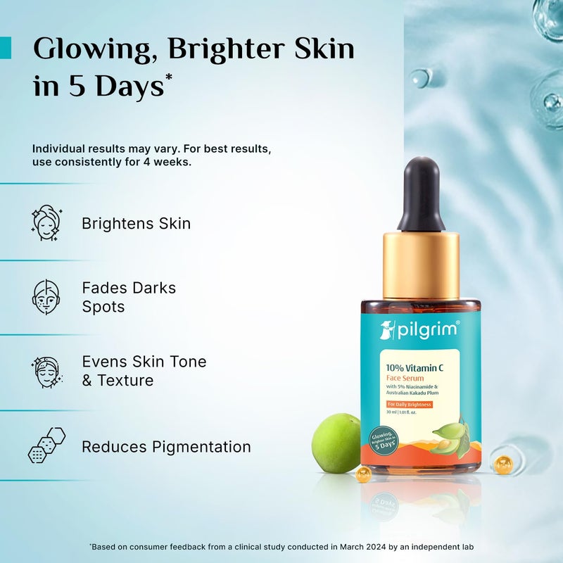 PILGRIM Pilgrim 10 Vitamin C Serum 30ml for Glowing SkinWith 5 Niacinamide Hyaluronic Glycolic AcidFades Dark Spots PigmentationFor All Oily Combination Normal Skin Beginner Friendly Men Women - Image 4