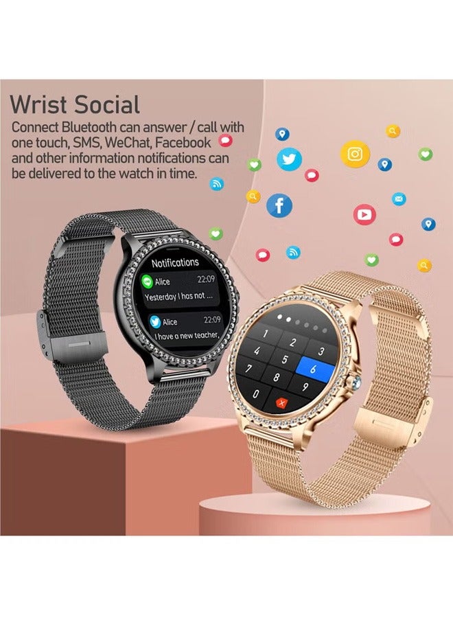 RollsTimi  Women's Smartwatch Universal For Android And IOS Systems, With Bluetooth Fitness Heart Rate Monitoring, 1.32" Full Screen Waterproof, Diamond Inlaid Surface, I58 Gold  - Image 4