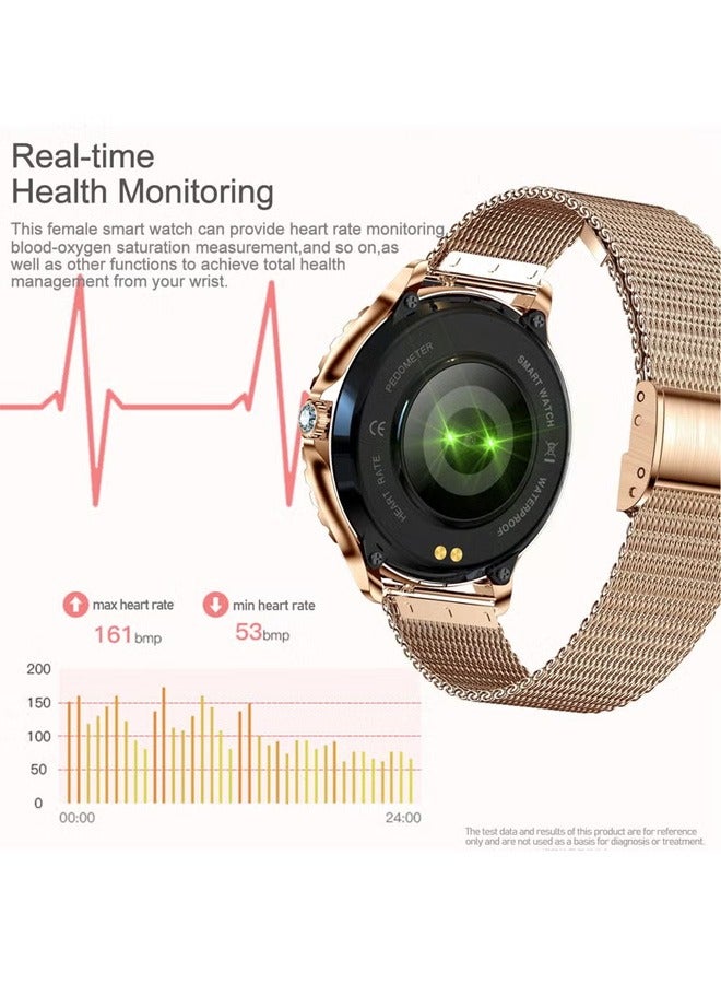 RollsTimi  Women's Smartwatch Universal For Android And IOS Systems, With Bluetooth Fitness Heart Rate Monitoring, 1.32" Full Screen Waterproof, Diamond Inlaid Surface, I58 Gold  - Image 3