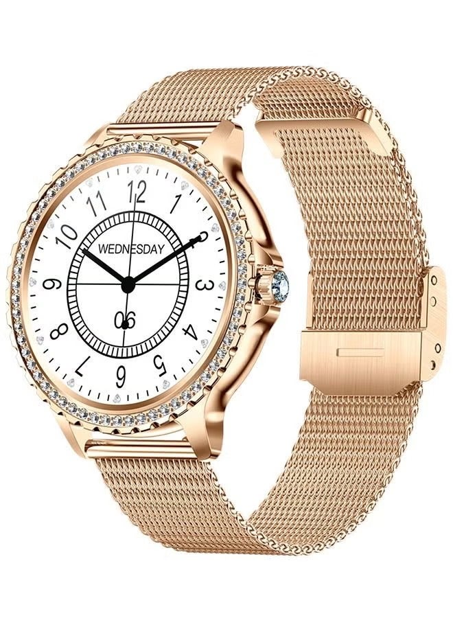 RollsTimi  Women's Smartwatch Universal For Android And IOS Systems, With Bluetooth Fitness Heart Rate Monitoring, 1.32" Full Screen Waterproof, Diamond Inlaid Surface, I58 Gold  - Image 1