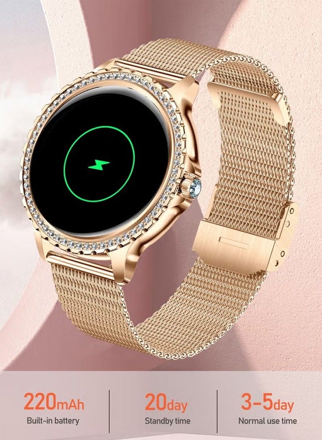 RollsTimi  Women's Smartwatch Universal For Android And IOS Systems, With Bluetooth Fitness Heart Rate Monitoring, 1.32" Full Screen Waterproof, Diamond Inlaid Surface, I58 Gold  - Image 5