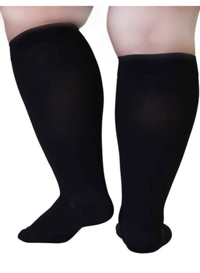 Excefore Wide Calf Compression Socks for Women Men, 2 Pairs Plus Size Extra Large Size Support Socks Stockings Reduces Swelling & Pain for Nurses Running Pregnant Travel Flight 20-25 mmHg（XL）  - Image 4