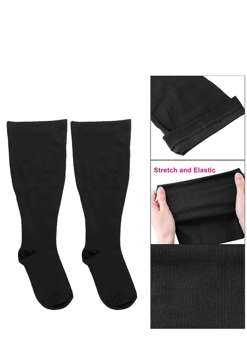 Excefore Wide Calf Compression Socks for Women Men, 2 Pairs Plus Size Extra Large Size Support Socks Stockings Reduces Swelling & Pain for Nurses Running Pregnant Travel Flight 20-25 mmHg（XL）  - Image 5