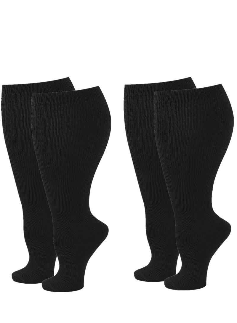 Excefore Wide Calf Compression Socks for Women Men, 2 Pairs Plus Size Extra Large Size Support Socks Stockings Reduces Swelling & Pain for Nurses Running Pregnant Travel Flight 20-25 mmHg（XL）  - Image 1