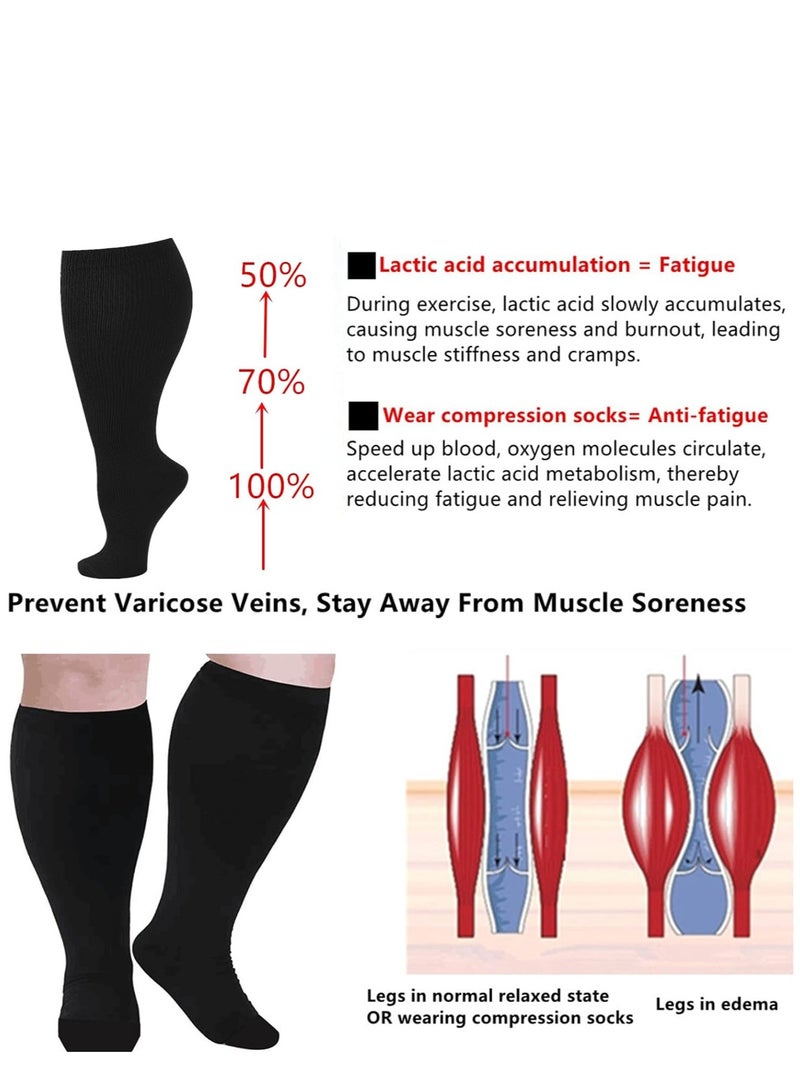 Excefore Wide Calf Compression Socks for Women Men, 2 Pairs Plus Size Extra Large Size Support Socks Stockings Reduces Swelling & Pain for Nurses Running Pregnant Travel Flight 20-25 mmHg（XL）  - Image 2