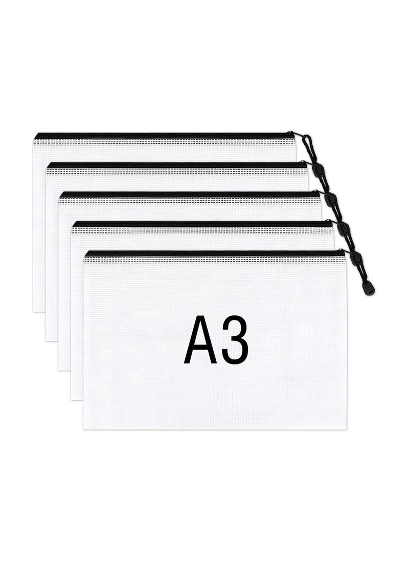 Generic Zipper Pouch, Extra Thick, Mesh Zipper Bags, 5Pcs Plastic Waterproof Document Pouch for School Office Supplies and Cosmetics Travel Accessories  - Image 1